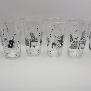 1950s Libby Glases. Musician Women Black And Pink Set Of 4